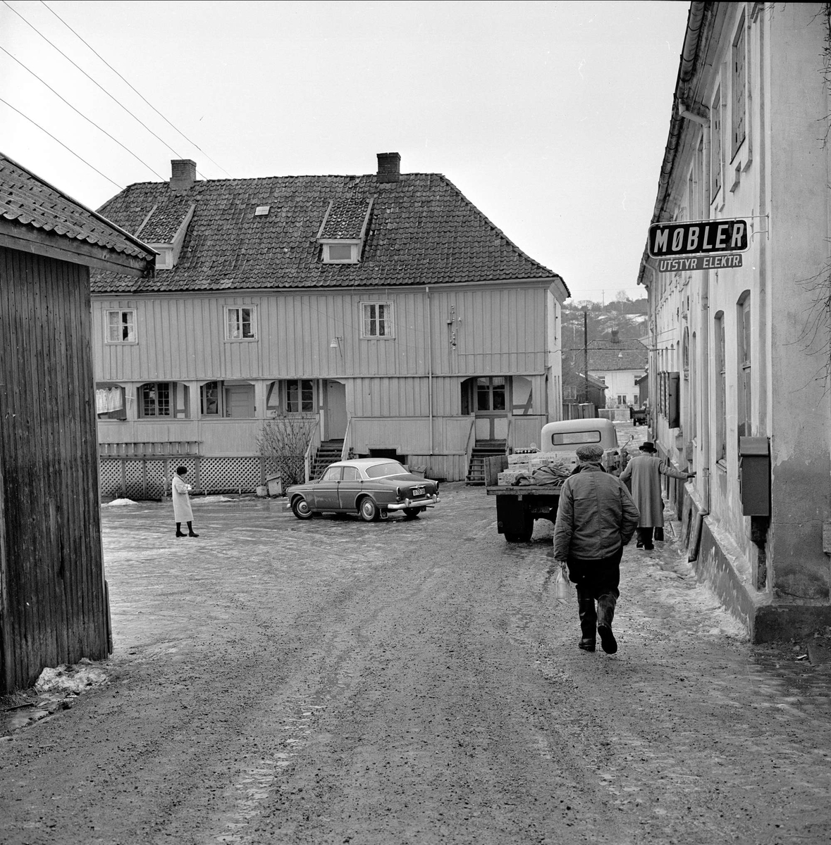 Son, Vestby, Akershus, 09.02.1961. Son og Vestby i en kommune. Torget i Son.