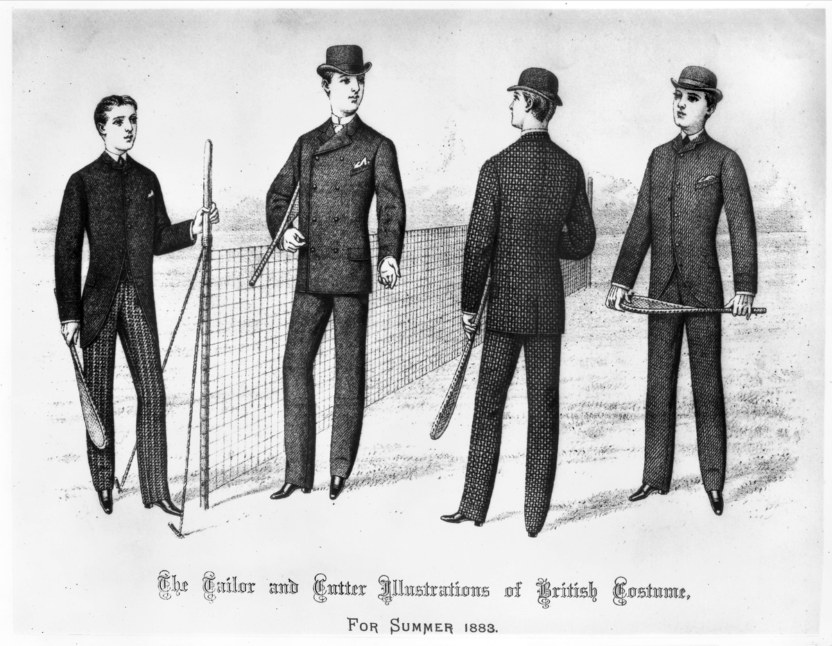 "The Tailor and Cutter illustrations of British Costume". Brittiskt herrmode, sommaren 1883.