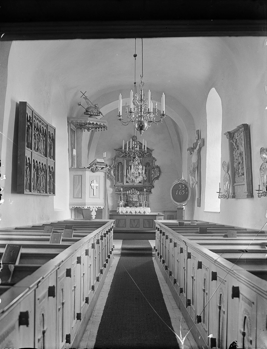 Interiör i Vidbo kyrka, Vidbo socken, Uppland 1934