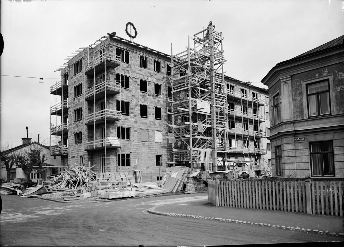 Flerbostadshus under byggnation, Götgatan - Odengatan, Luthagen, Uppsala 1939