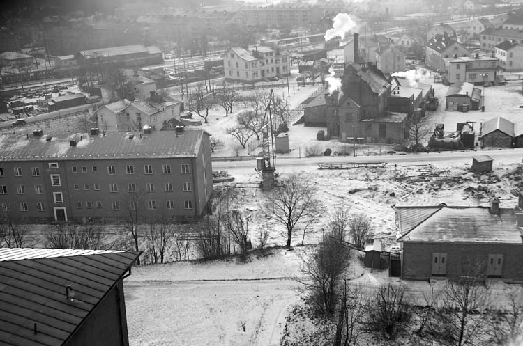 Enligt notering: "Vintergatan. Ny lasarettsbebyggelse (från 7 vån) 23-1-56. Foto Knut".