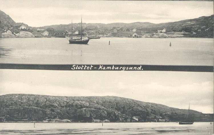 Tryckt text på kortet: "Slottet Hamburgsund".












