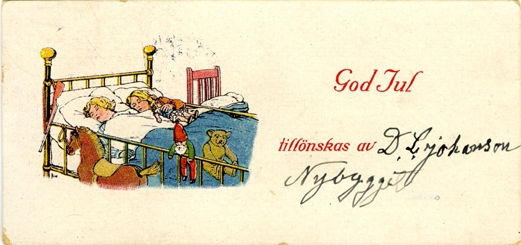 Notering på kortet: God Jul tillönskas av D. L. Johansson..