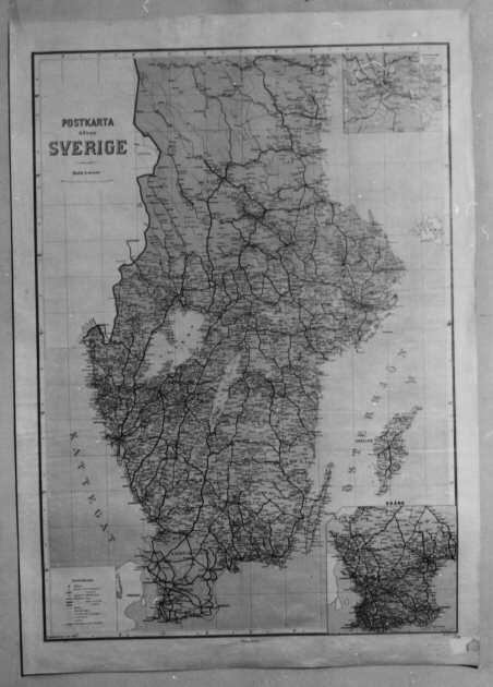 Postkarta över Sverige, södra delen, utgiven 1906 (kompletterad till den 1 juli 1906). Skala 1:800 000.
