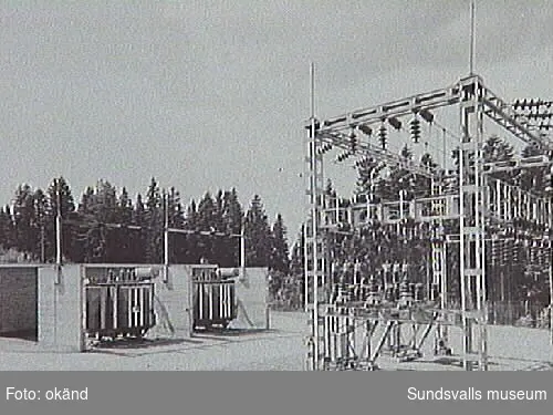 M4, mottagningsstationen i Tamböle, med 40 kV ställverk o transformatorer samt stationsbyggnad för 10 kV ställverk. Ur fotoalbum från Sundsvalls Energi.