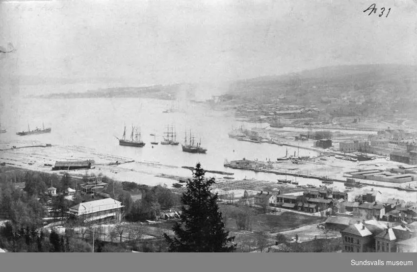 Sundsvalls hamninlopp, panorama före branden 1888.