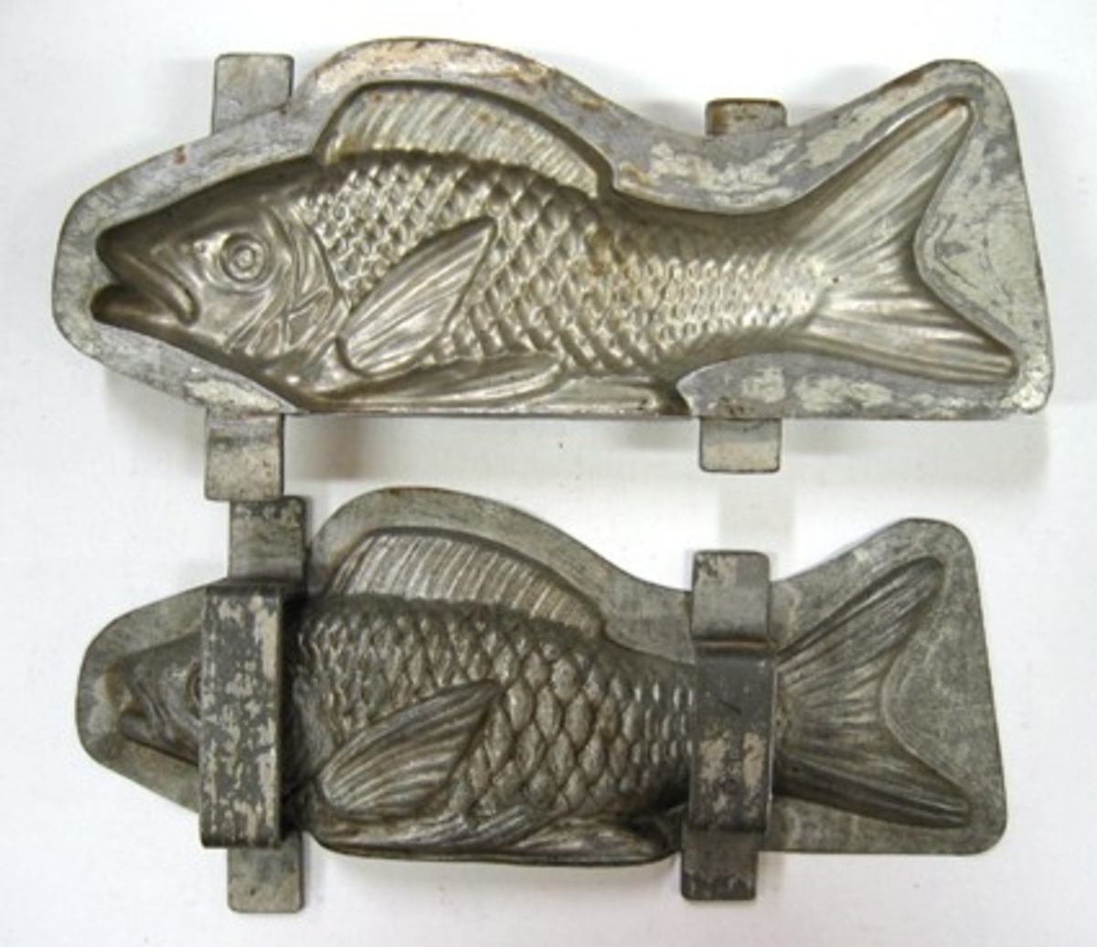 Gjutform i två delar i form av en fisk.