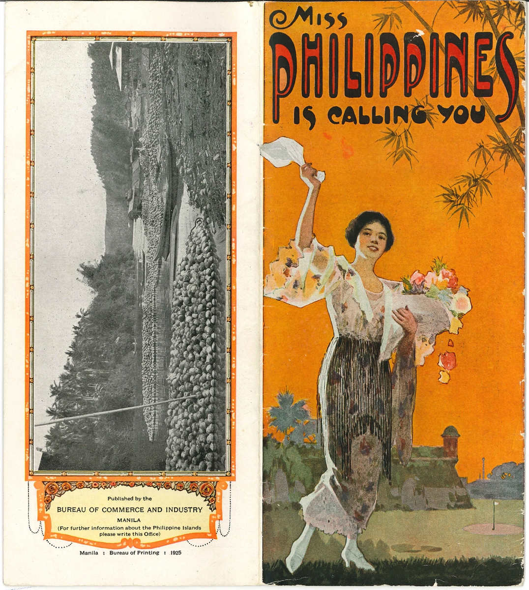 Resereklam för Filippinerna från 1925. Broschyren heter: Miss Philippines is calling you. 16 sidor.

Hugo Tibblin var mycket intresserad av resor och han samlade på sig broschyrer om turistmål. Bland annat reste han till USA på 1920-talet.