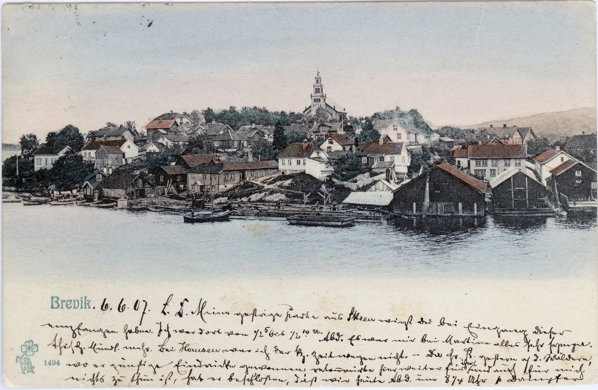 Brevik, Øya med kirka sett fra nord, 1907