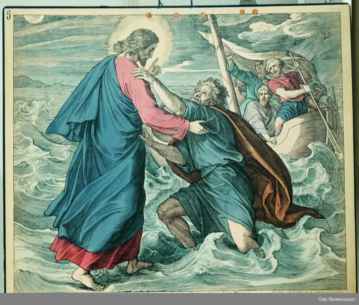 Bibelhistorie: Jesus redder den synkende Peter.