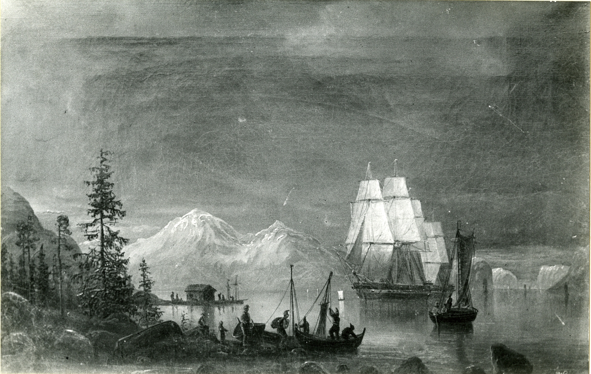 Motiv från Dusevik.
Oljemålning 1852.
Storlek 36 x 55,5 cm.