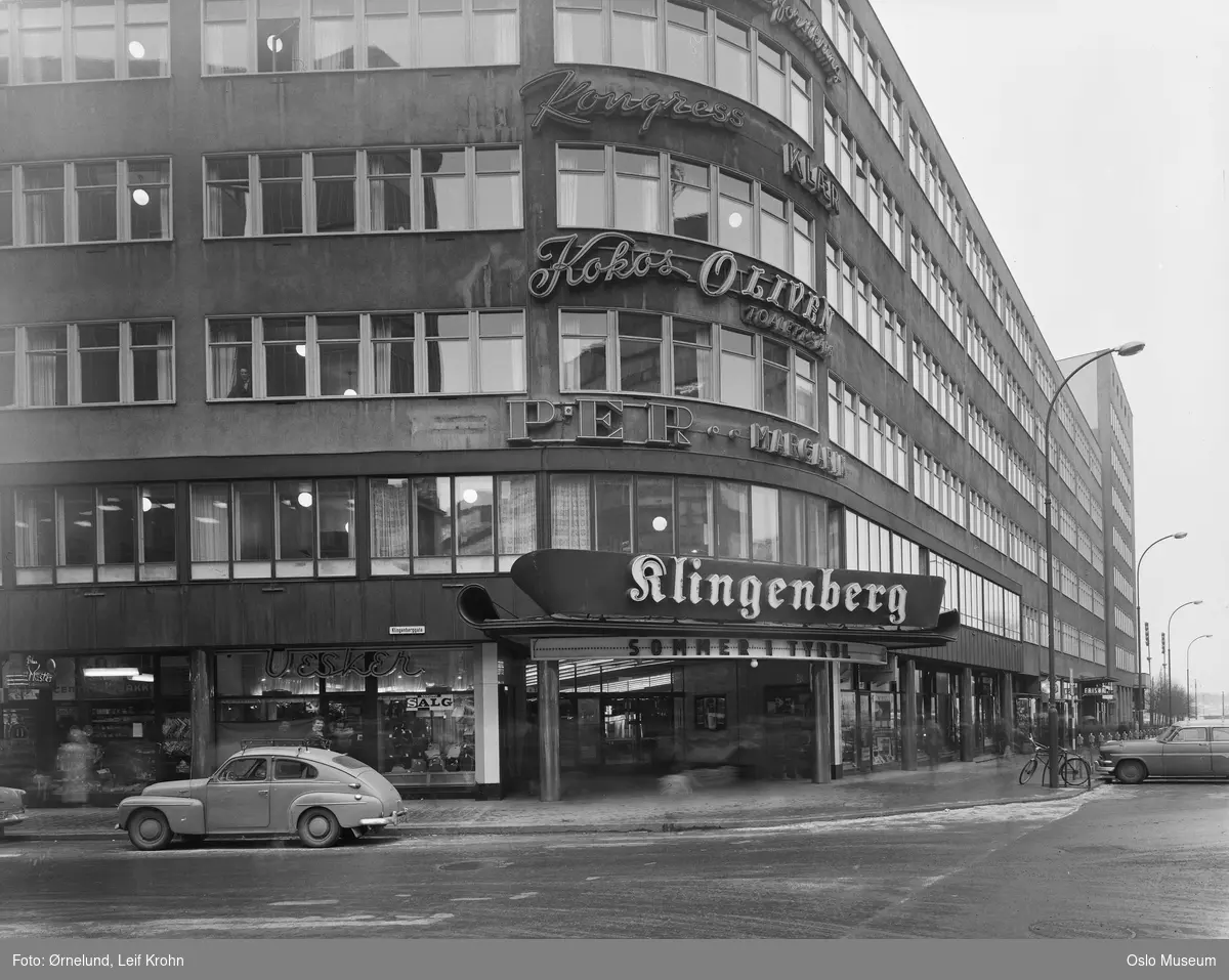 forretningsgård, Klingenberg kino, biler, parkometer