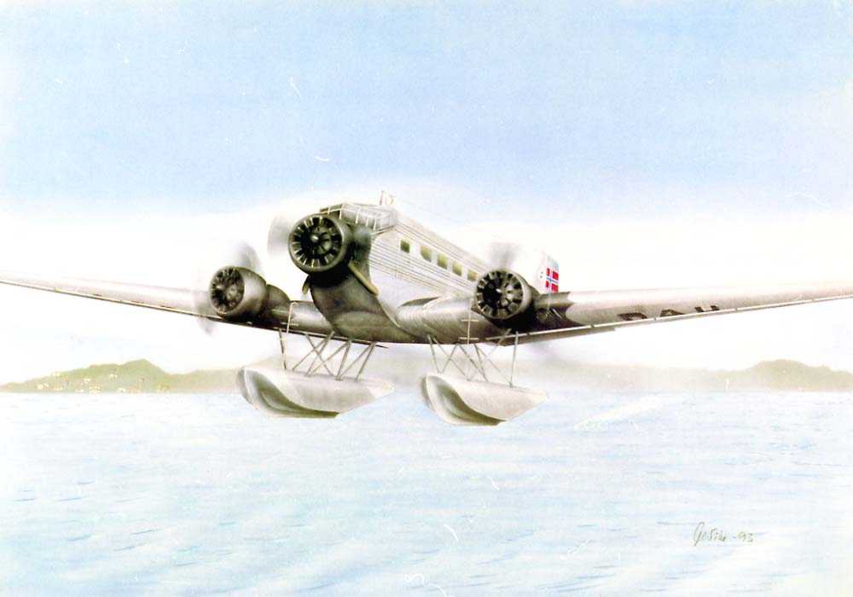 Tegning av et fly i luften, Junkers Ju52
