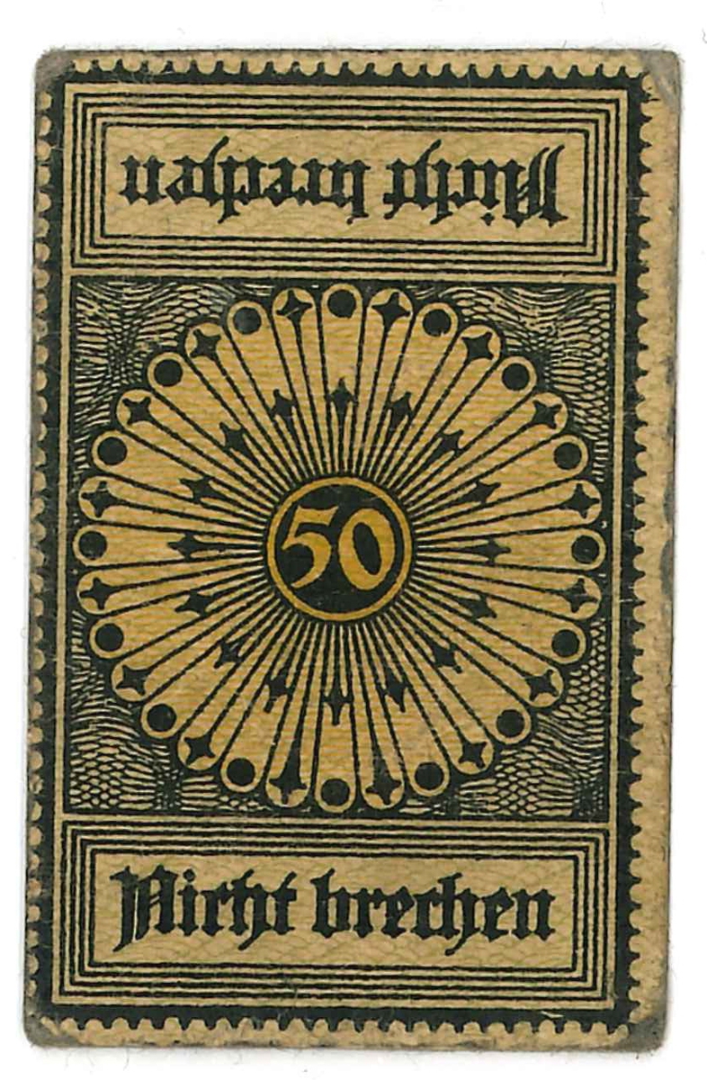 Kupong, 50 Pfennig.

Ingår i en samling sedlar, huvudsakligen från Tyskland.