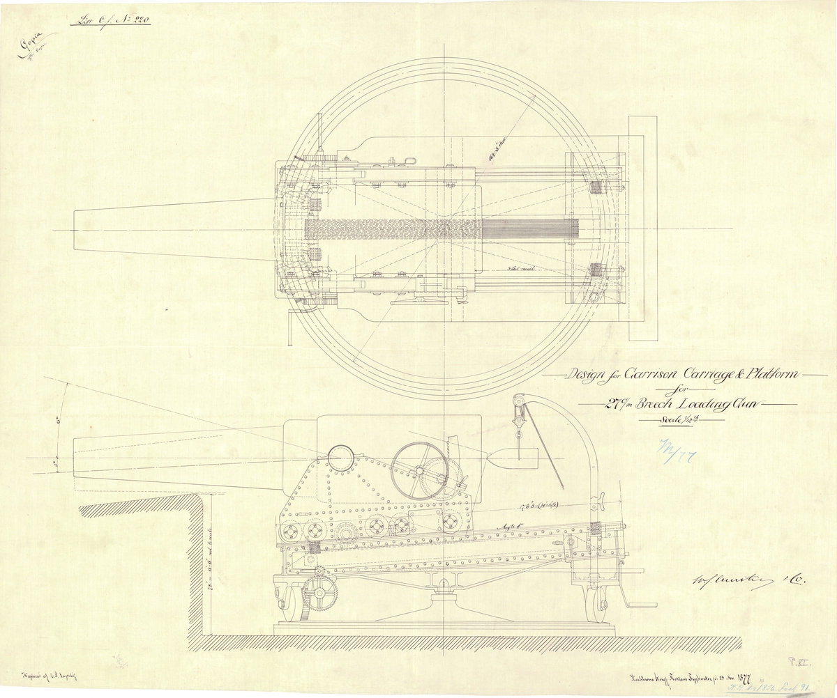 Design för Carrison Carriage & Plattform för 27 cm breech loading gun