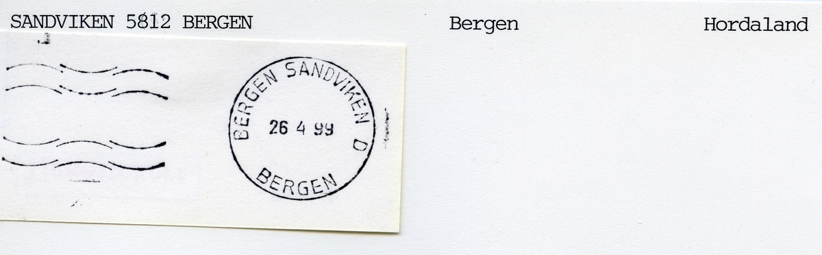 Stempelkatalog  Sandviken 5812 Bergen, Bergen kommune, Hordaland