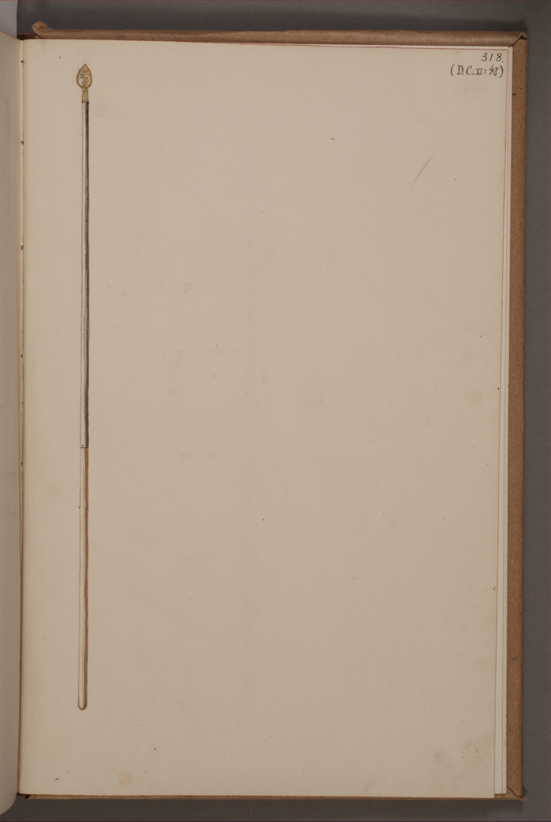Avbildning i gouache föreställande fanstång tagen som trofé av svenska armén. Den avbildade fanstången finns bevarad i Armémuseums samling, för mer information, se relaterade objekt.