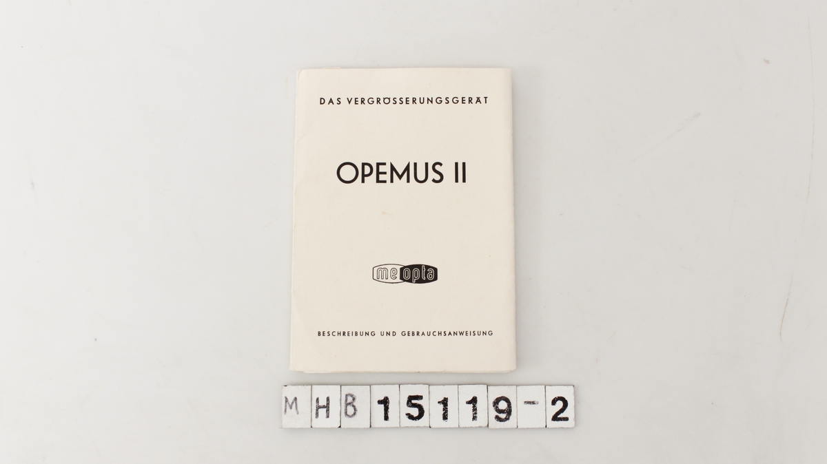 Bruksanvisning til Opemus II fremkallingsapparatet.