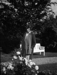 Fotosamling etter Cappelen. Kvinne fotografert ved rosebuske