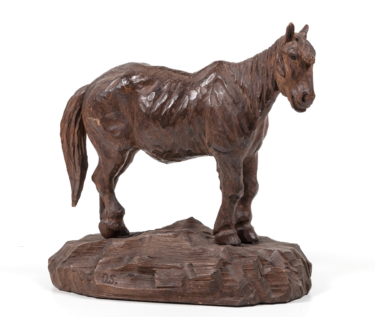 Häst, träskulptur, signerad O. S.