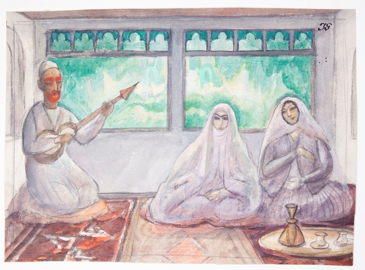 Persisk interiör [Akvarellmålning]