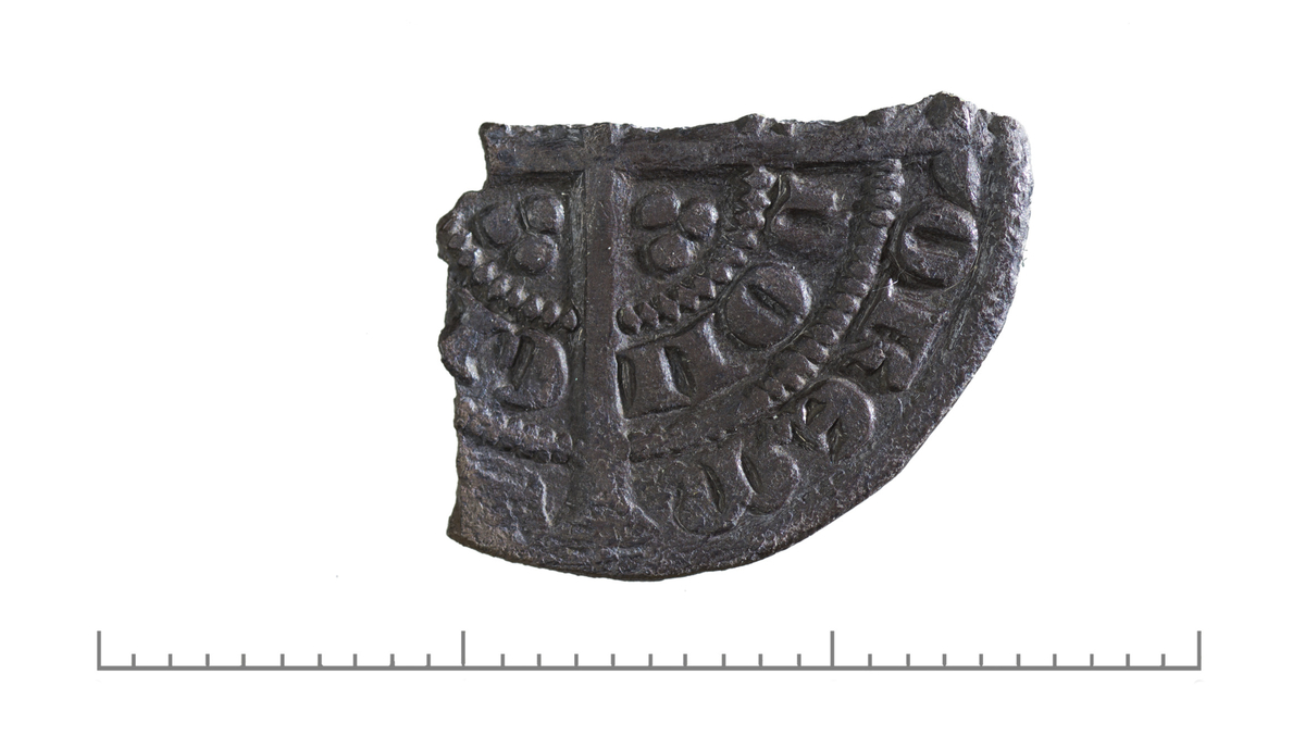Mynt av sølv, England, klippet sølvmynt, Two penny / half Goat, Edward III, London (1327-1377).