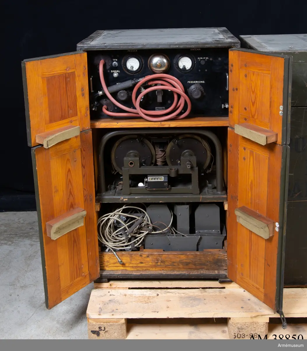 Grupp H II.
Antennlåda till 1000 W radiostation m/1939 märkt nr 6. Tillbehören är en likriktare, en sändare, en antennlåda, låda nr 6 med/för rör, spollåda, materiallåda, handhavandebok, mikrofonförstärkare och modifierad förstärkare.
