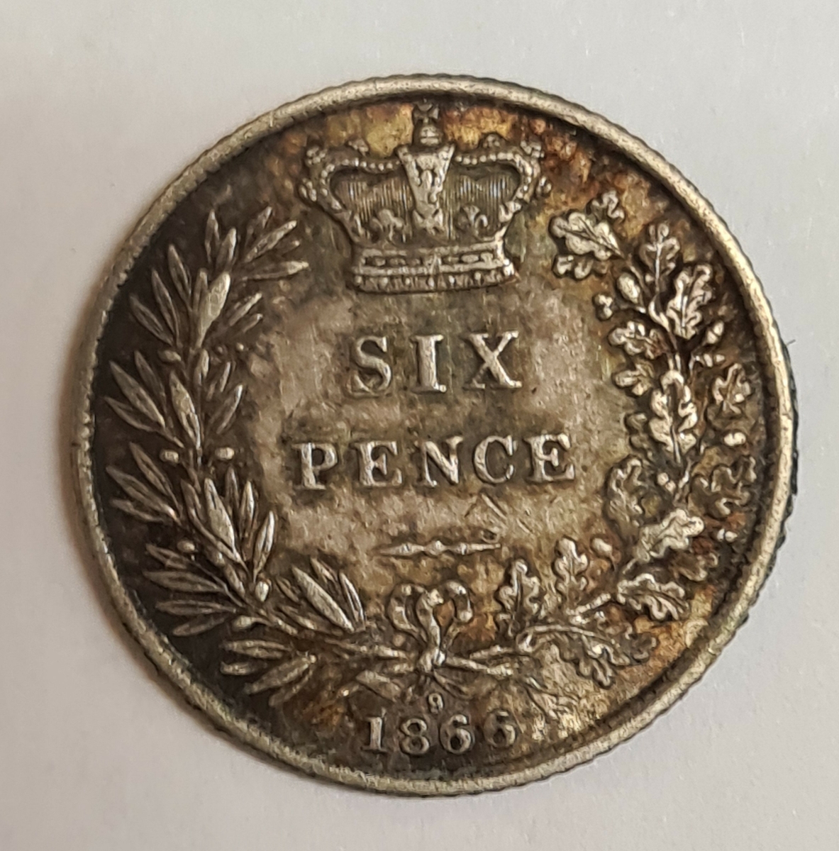 3 mynt från Storbritanien.
6 Pence, 1866
6 Pence, 1853
6 Pence, 1872