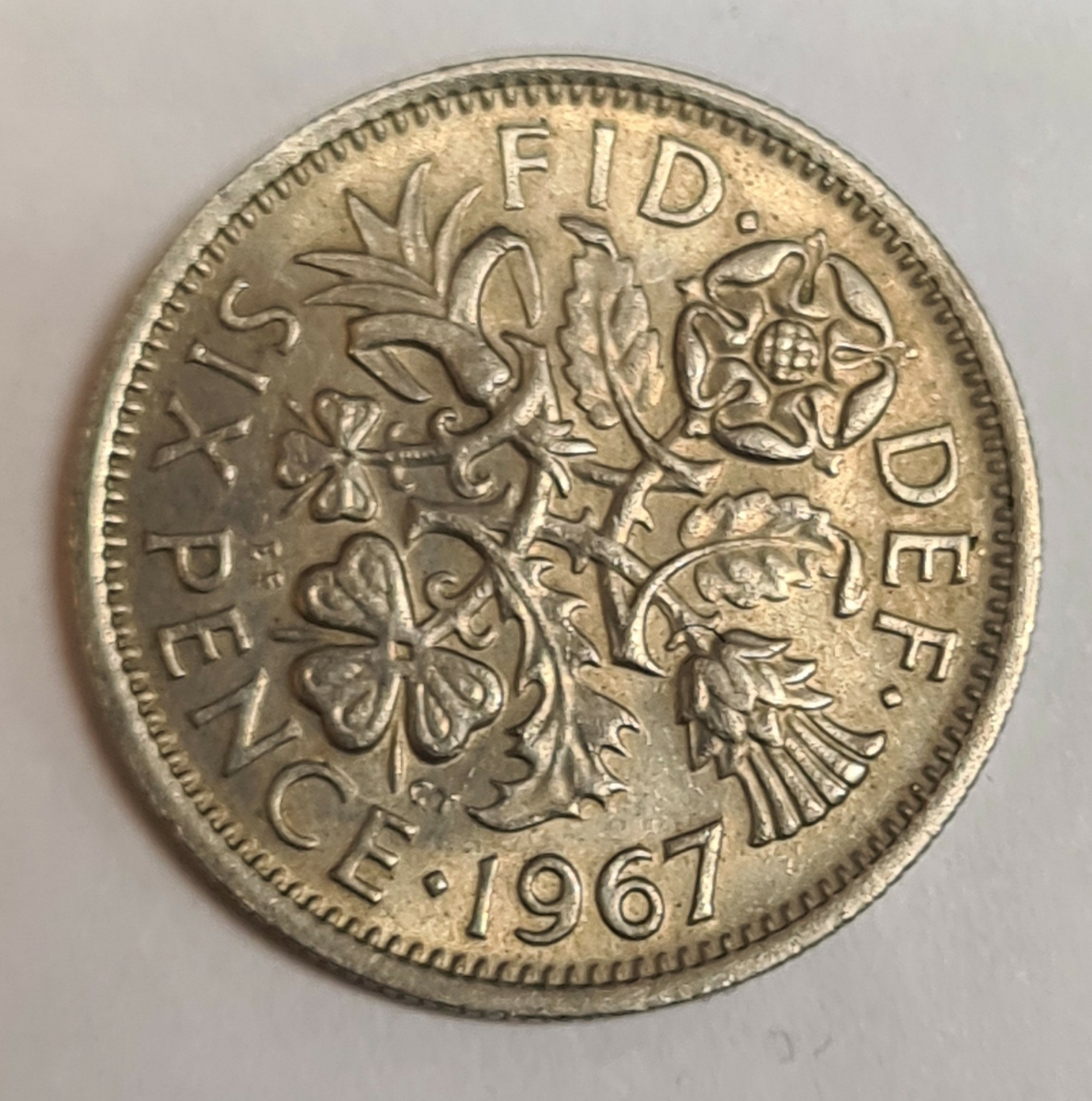 5 mynt från Storbritanien.
6 Pence 1967
6 Pence 1967
6 Pence 1962
6 Pence 1955
6 Pence 1961