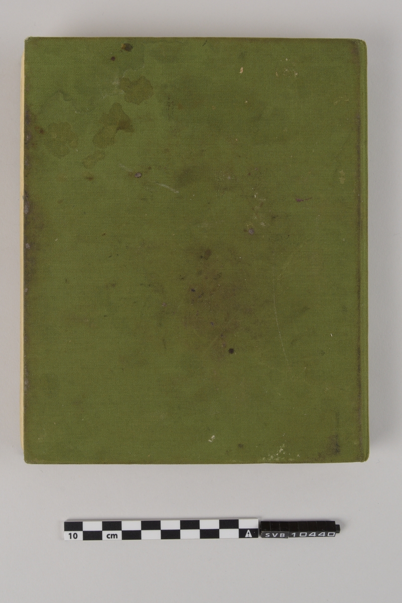 Bok. Linjerte sider, håndskrevet, hard innbinding trukket med grønn stoff. Papirlapp på forsiden med håndskrift. Fra 19.07.1983 til 25.07.2016.