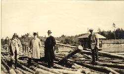 Fire menn inspiserer tømmer ved Larvik. Fra venstre Fritz Tr