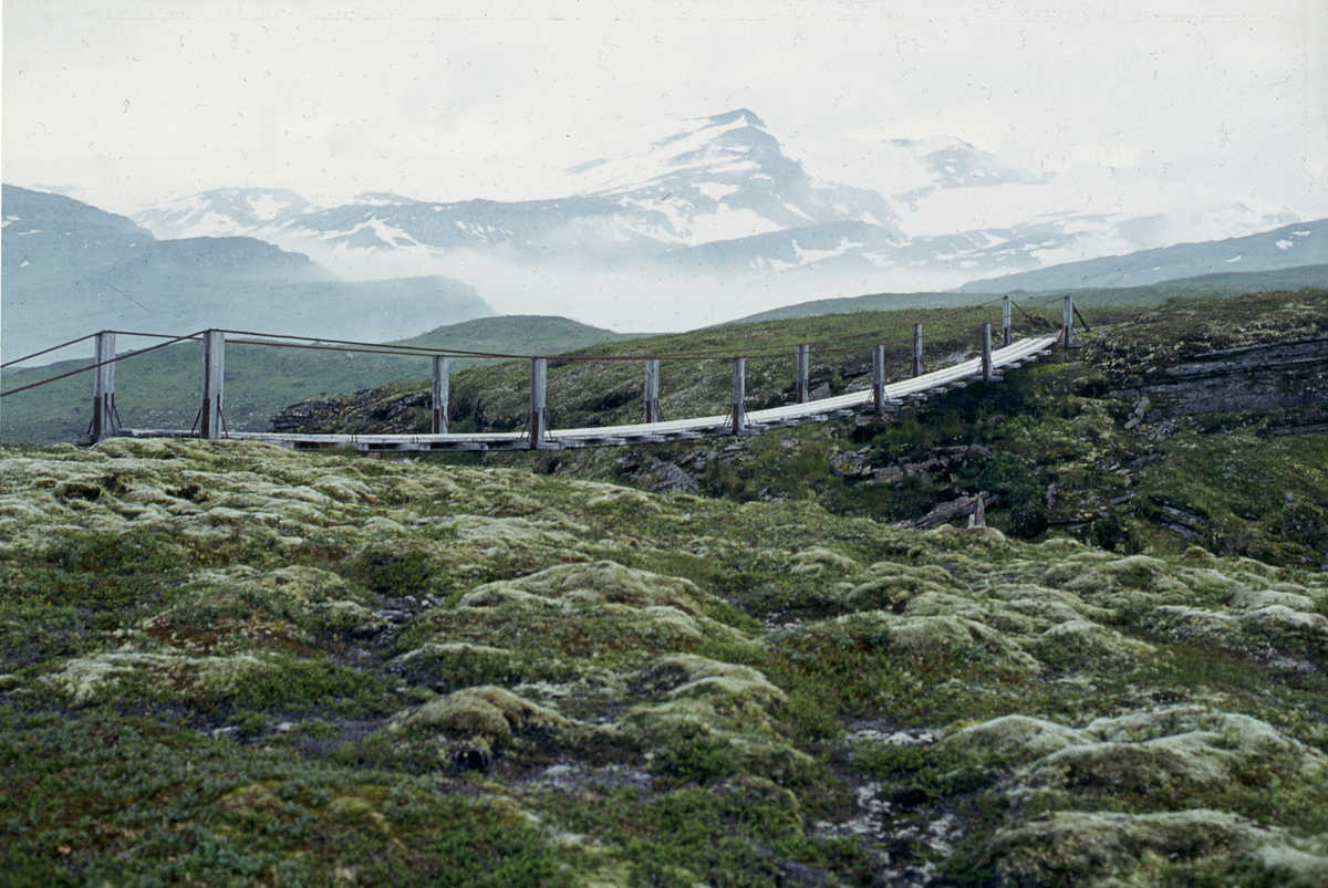 Glomfjord kraftverk, hengebro ved Navervatn.