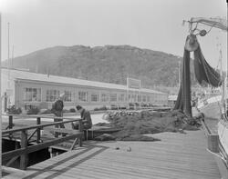 Bedriften Robertson på Eigerøy, med et fiskefartøy i forgrun
