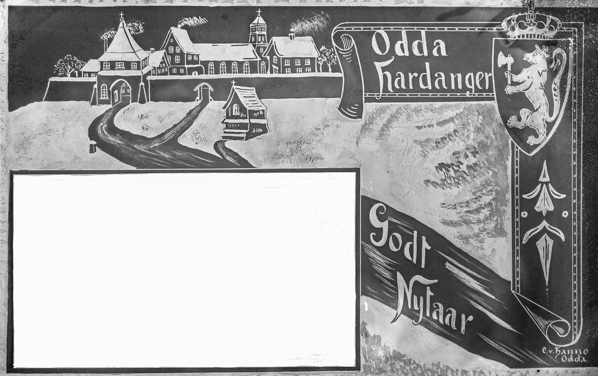 Postkort nyttår frå Odda, Hardanger. 