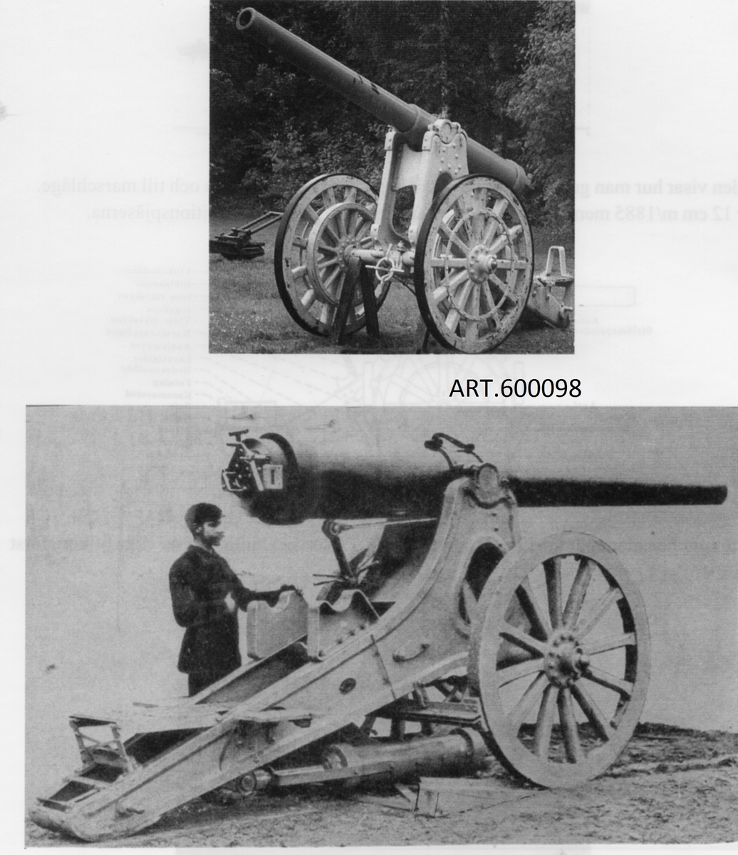 För fästningarna behövdes kanoner med allt längre räckvidd, särskilt Karlsborg. En serie på två 16 cm kanoner beställdes efter försök redan från 1886. Genom att de var något instabila och mycket tunga blev det inte fler. En rapport talar om viss ”otrygghet” vid både transport och skjutning.
 Kanonerna överfördes från Karlsborg till Bodens fästning där de bestyckade ett batteri.

Rekylen skulle fångas upp via långa lutande kilar (ca 5 meter långa) som pjäsen skulle rulla upp på genom rekylkraften och sedan kunna rulla åter till eldläget. Även här blev det osäkert och skulle kanonen välta skulle det vara farligt och mycket besvärligt att åter räta upp. (SE på bilder med kilar för 12 cm kanon m/1885.) Det löstes i stället med kraftiga kompressorer fästa i betongunderlag och i lavetten, som på kort sträcka tog hand om nästan hela rekylen och förde fram pjäsen igen. En liten kil fanns kvar.( Se bilder)

DATA	Totalvikt 5 000 kg varav eldrör 3000 kg, kaliber 155 mm (betecknad 16 cm). Räckvidd ca 9,5 km.  Granat 32,2 kg