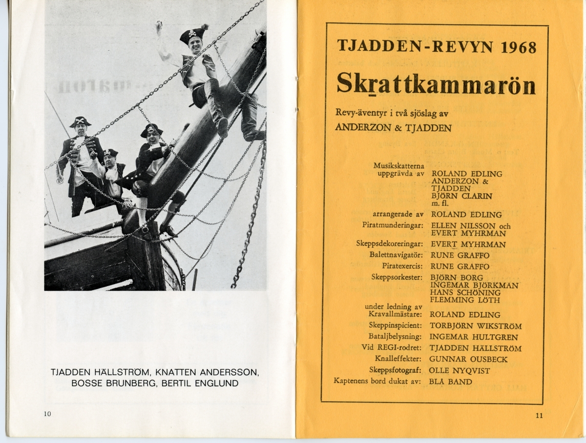 Program för Folkets Parks och Tjaddenrevyns uppsättning "Skrattkammarön" från 1968. Innehåller information om föreställningen och reklam.