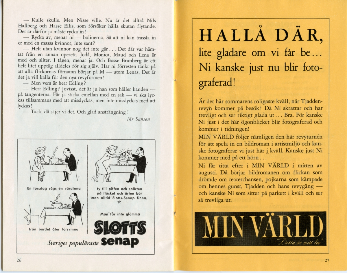 Program för Folkets Parks och Tjaddenrevyns uppsättning "AB Lösa Boliner" från 1965. Innehåller information om föreställningen och reklam.