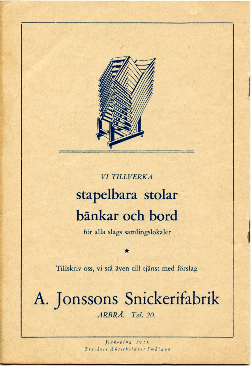 Program för Centraloperettens uppsättning av "Blåjackor" från 1950. Innehåller information om föreställningen och reklam.