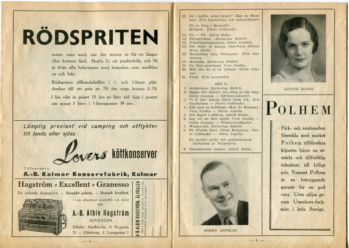 Folkparkernas revyprogram från 1939. Innehåller information om olika föreställningar och reklam.