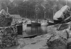 Fiskeskøyter ved Steinbryggen og Rauhedlå, ca. 1943.
