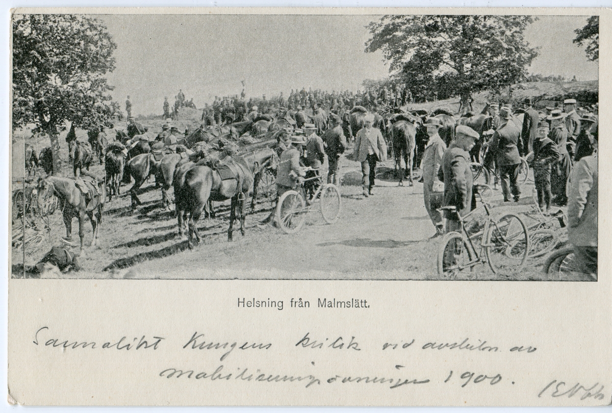 (Brevkort)Helsning från Malmslätt.
Mobiliseringsövningen 1900.
