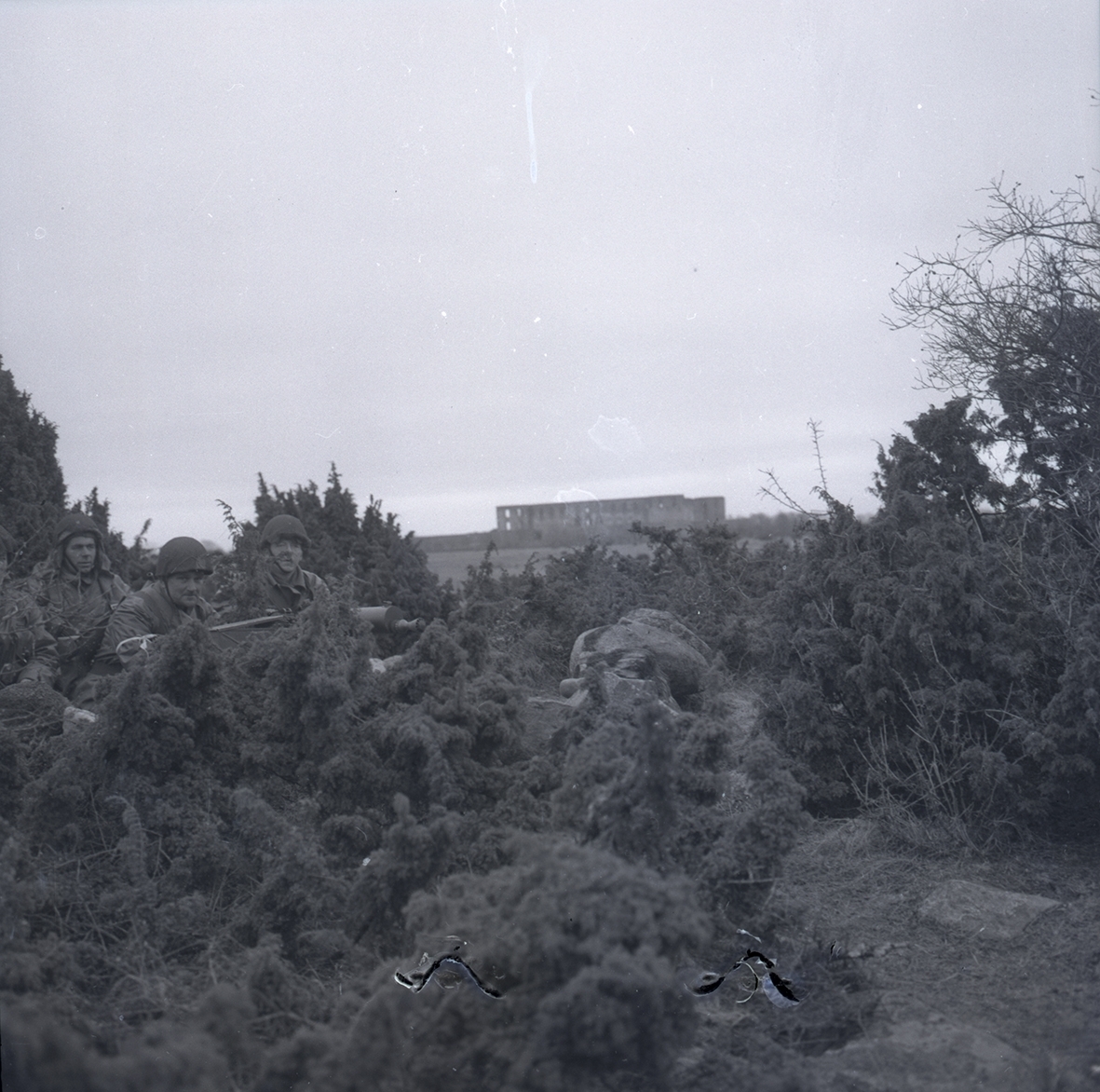 Militärövningen Ölandskriget. Soldater i enbuskarna.