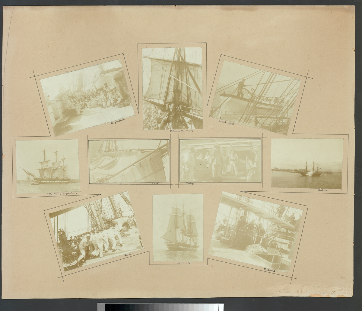 En kollage av tio bilder som visar livet ombord på fregatten Norrköping.