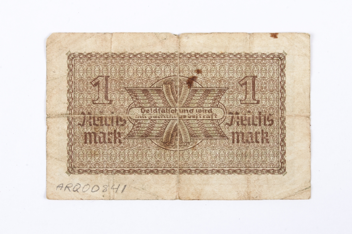 Tysk pengeseddel av type 1 Riksmark.