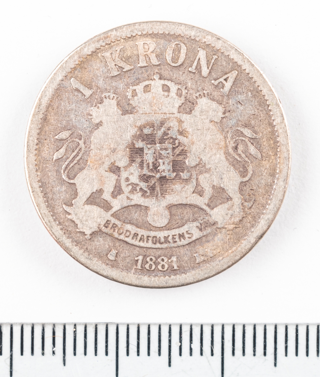 Mynt, Sverige, 1 krona, 1881.