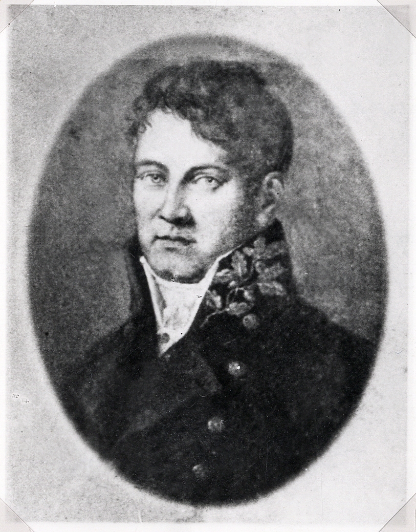 En man i civiluniform. Bröstbild, halvprofil.
Nils Johan Lång, Växjö. Foto efter miniatyrmålning, ca 1840.