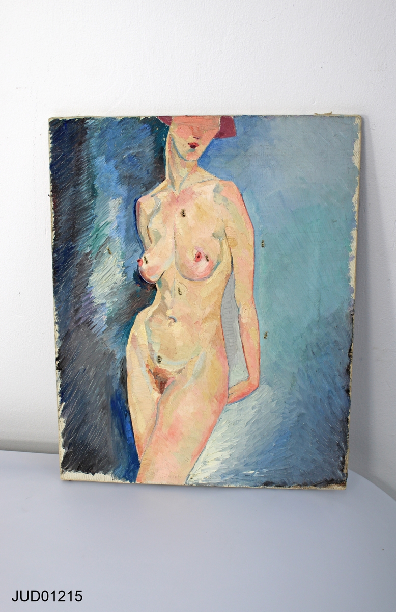 Oramad oljemålning. Porträtt av naken kvinna