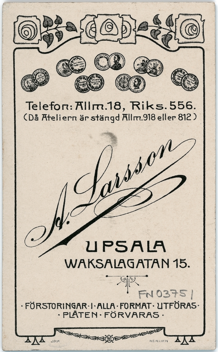 Kabinettsfotografi - student, Uppsala 1913