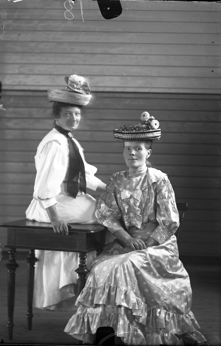 Portrett av to kvinner med flotte hatter