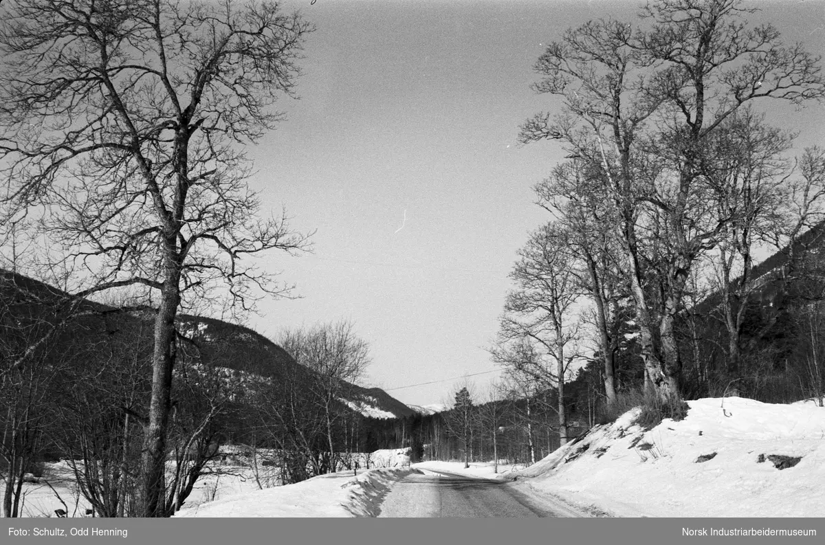 En bilvei vinterstid i Gjøystdal.
